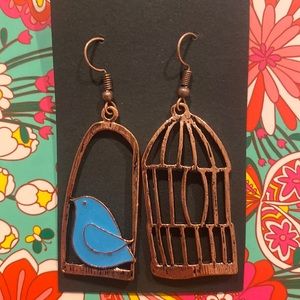 Bird and cage earrings